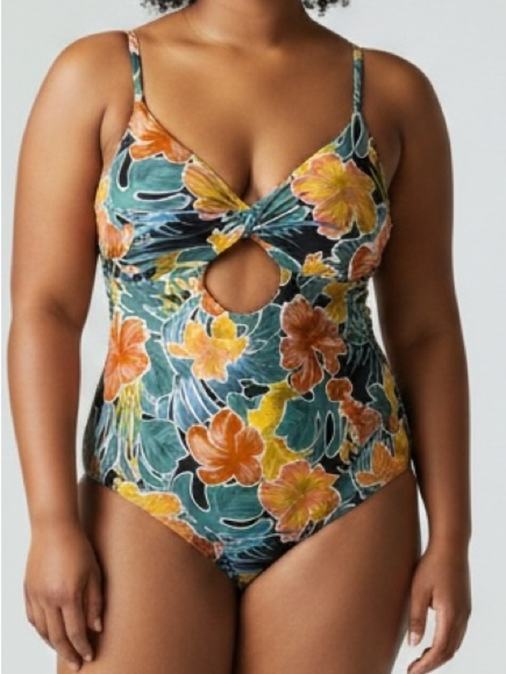 Volcom Floral One-Piece Swimsuit Orange, Teal & Yellow XL NWT